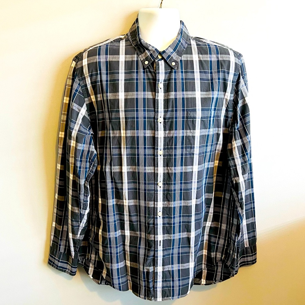 J.Crew XL Blue Gray Button Down Plaid Cotton Shirt
